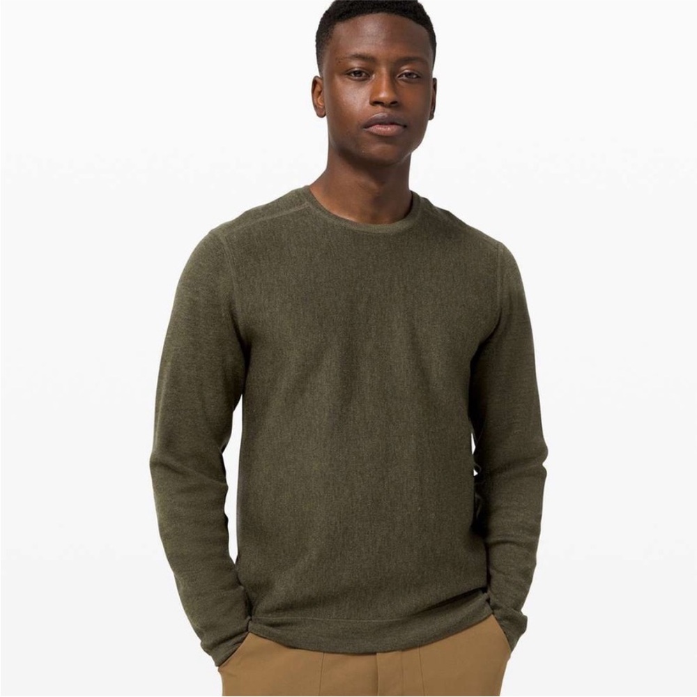 Men’s Heathered Dark Olive Lululemon Alpine Air Crew Sweater Size Large